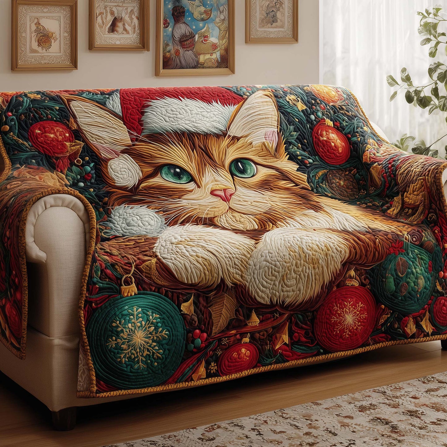 Feline Elegance Quilted Sofa Cover GFTOYC2042