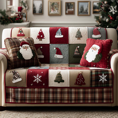 Santa Hats Patchwork Quilted Sofa Cover GFTOYC2064