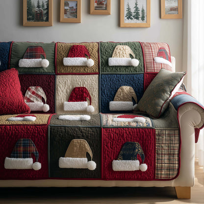 Santa Hats Patchwork Quilted Sofa Cover GFTOYC2066