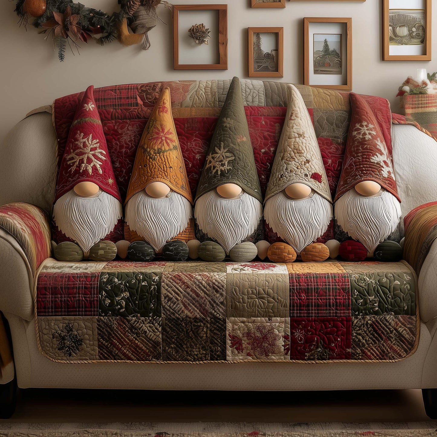 Cheerful Gnome Quilted Sofa Cover GFTOYC2071