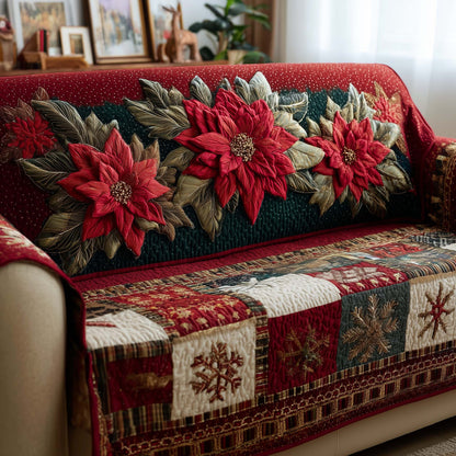 Festive Poinsettia Quilted Sofa Cover GFTOYC2087
