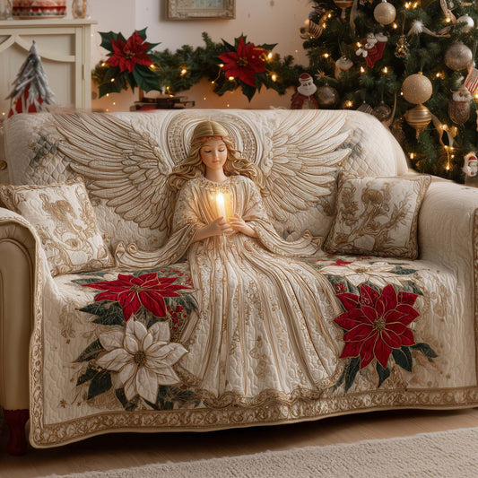 Poinsettia Angel Quilted Sofa Cover GFTOYC2090