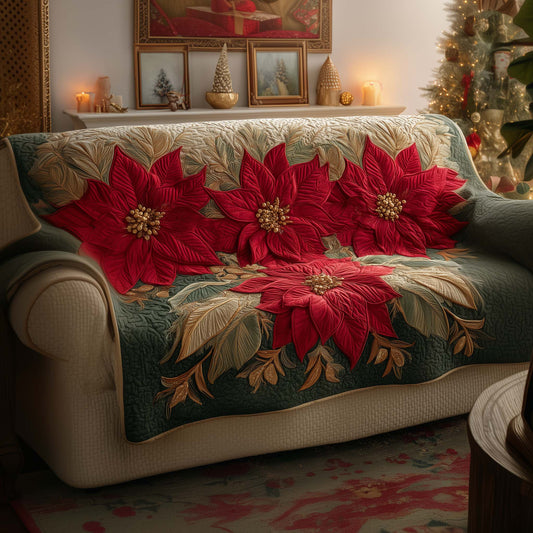 Festive Poinsettia Quilted Sofa Cover GFTOYC2092