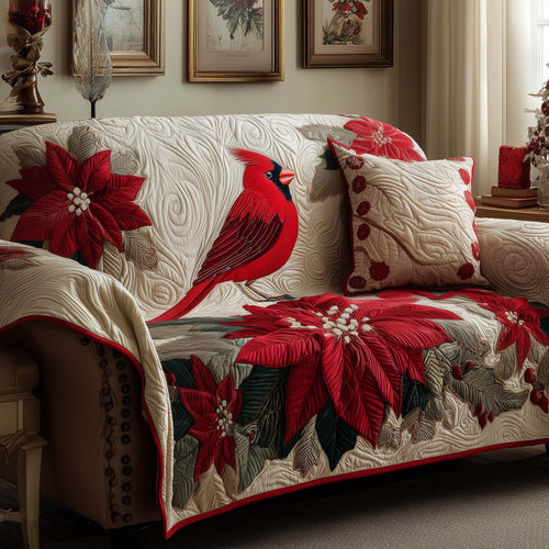 Cardinal Poinsettia Quilted Sofa Cover GFTOYC2093