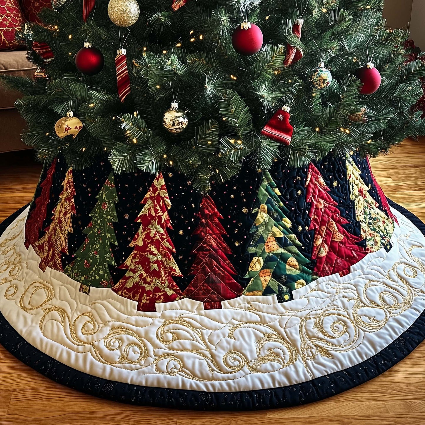Holiday Pine Trees Quilted Tree Skirt GFTOYC2108