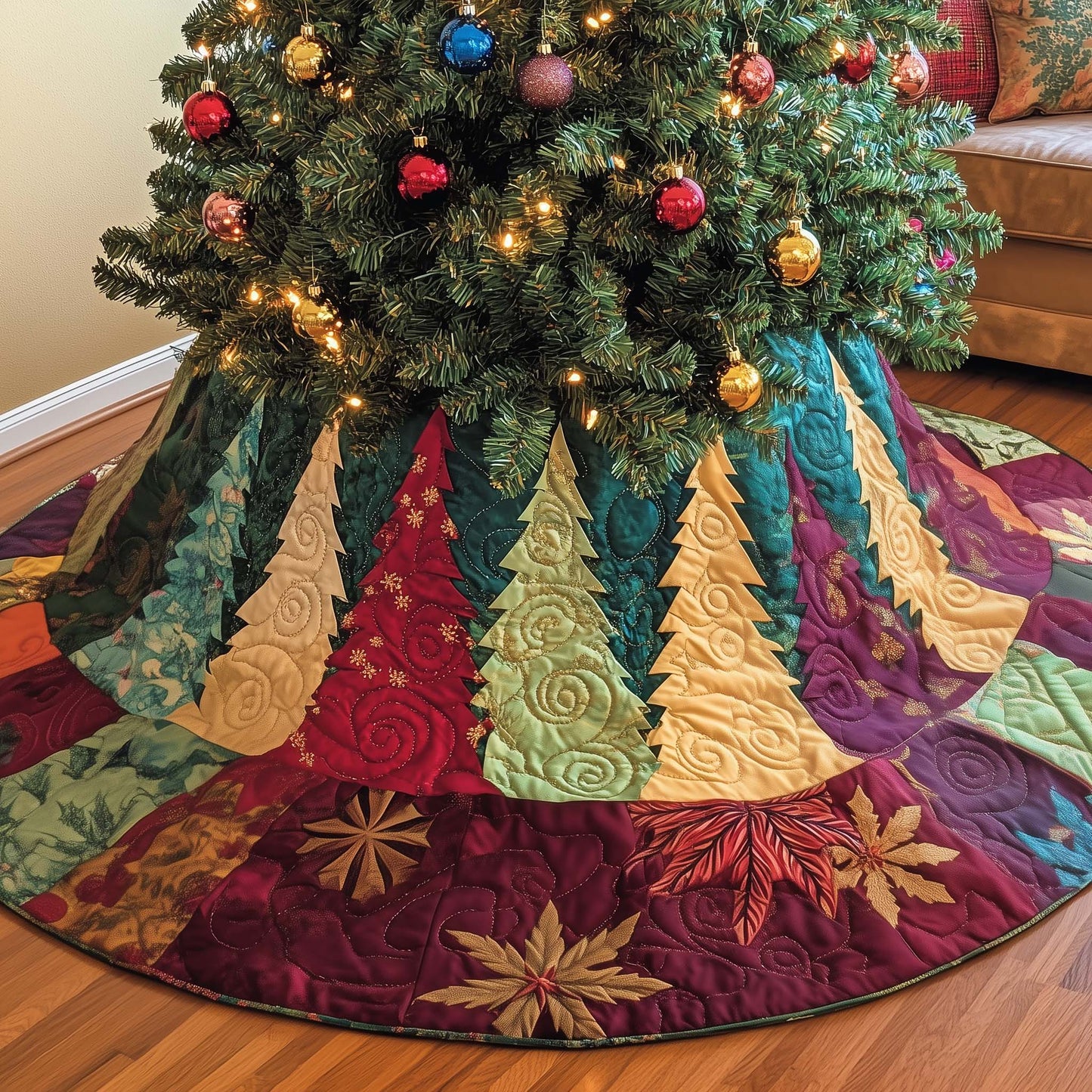 Holiday Pine Trees Quilted Tree Skirt GFTOYC2109