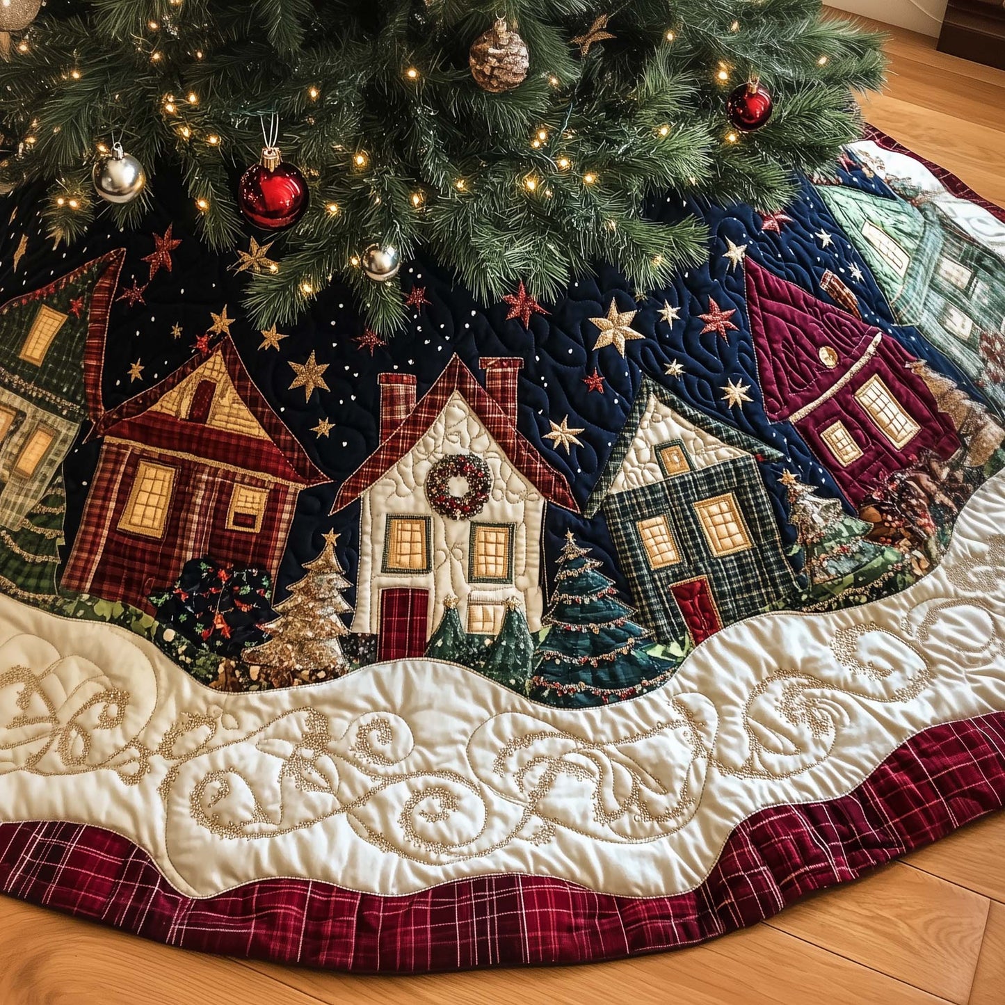 Holiday Pine Trees Quilted Tree Skirt GFTOYC2110