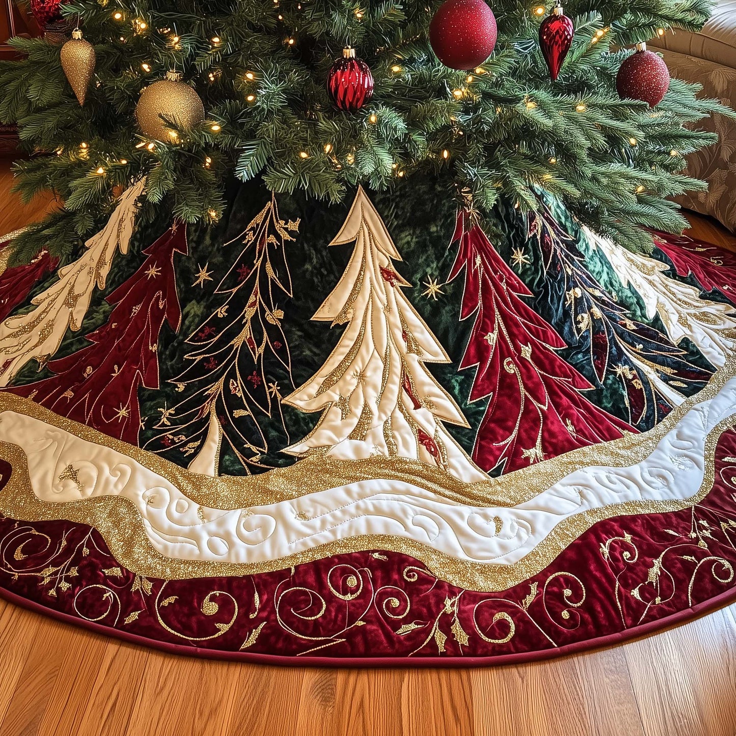 Holiday Pine Trees Quilted Tree Skirt GFTOYC2111