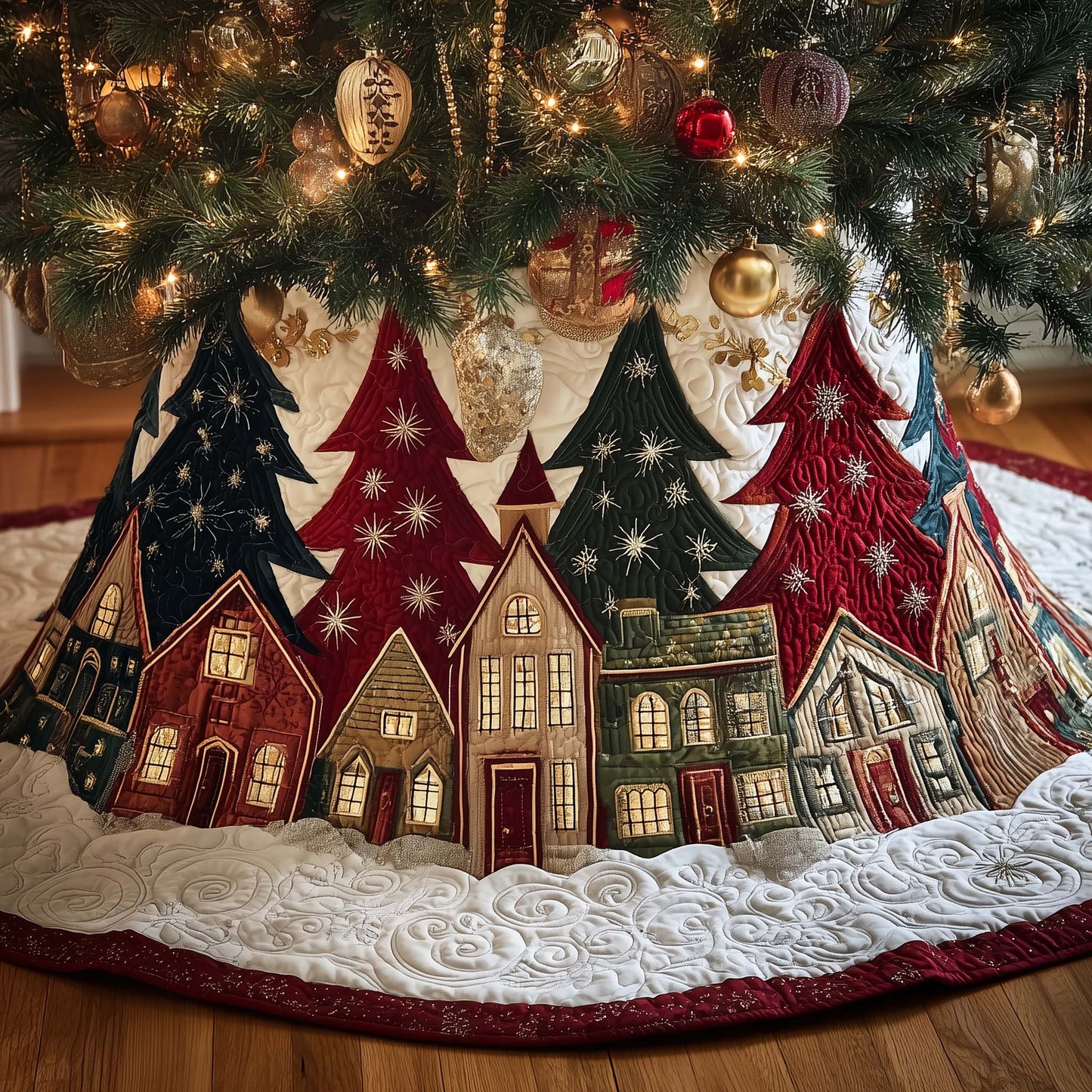 Holiday Pine Trees Quilted Tree Skirt GFTOYC2112