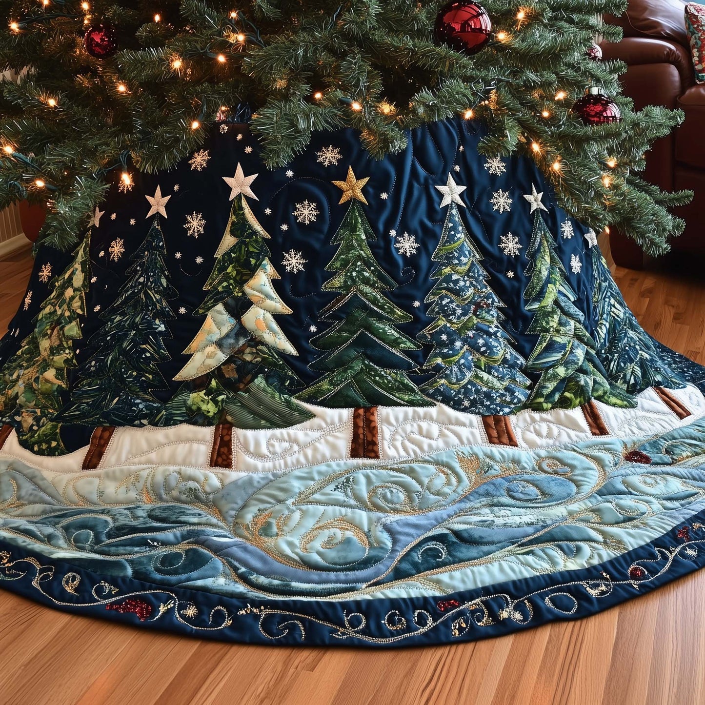 Holiday Pine Trees Quilted Tree Skirt GFTOYC2114
