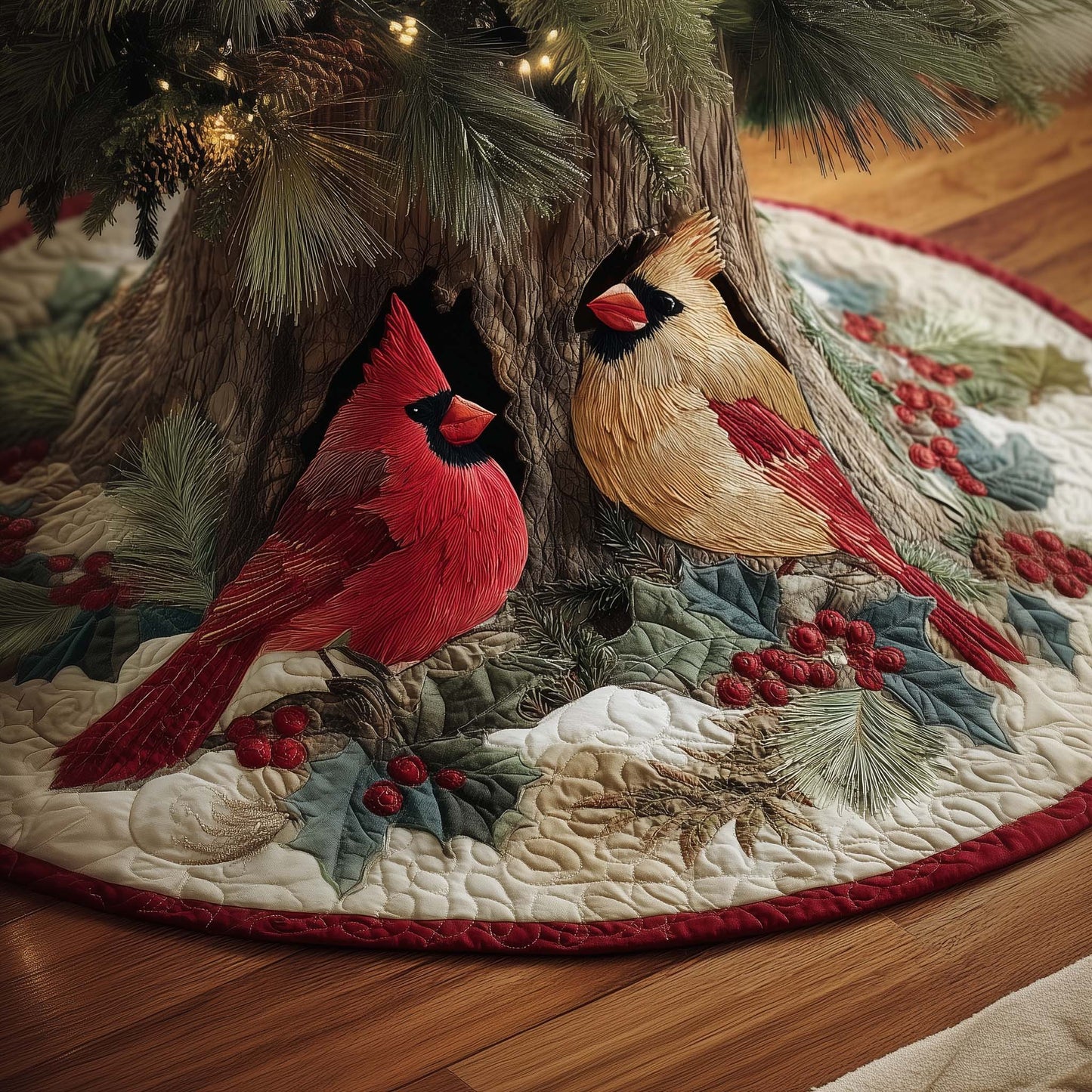 Bright Cardinal Quilted Tree Skirt GFTOYC2139