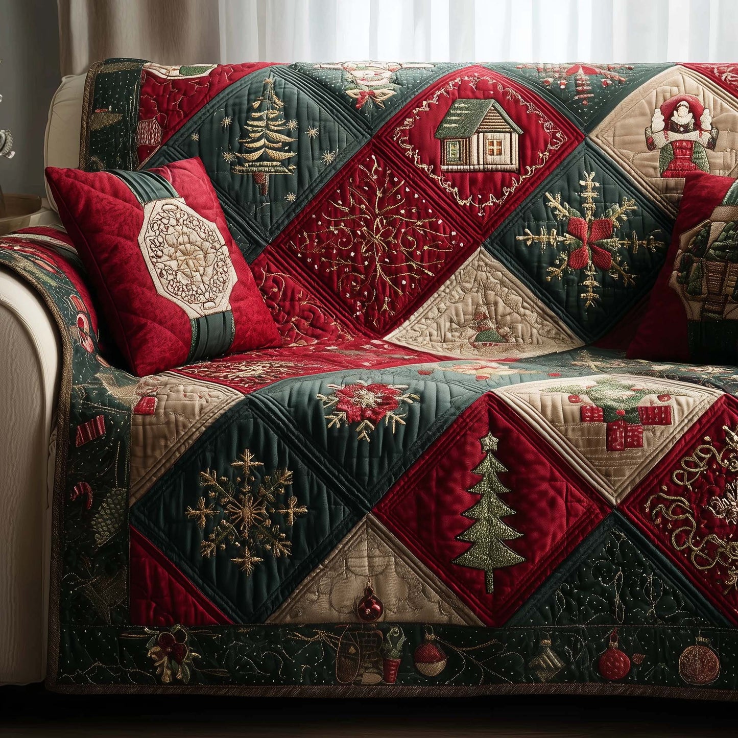 Christmas Patchwork Quilted Sofa Cover GFTOYC2159