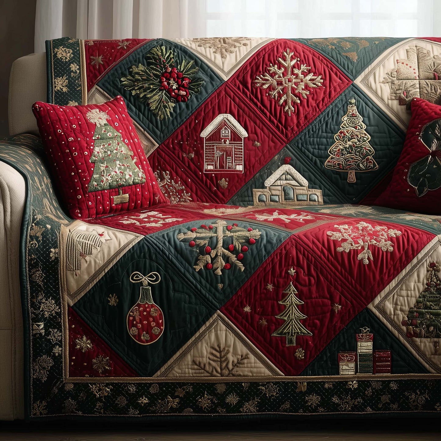 Christmas Patchwork Quilted Sofa Cover GFTOYC2160