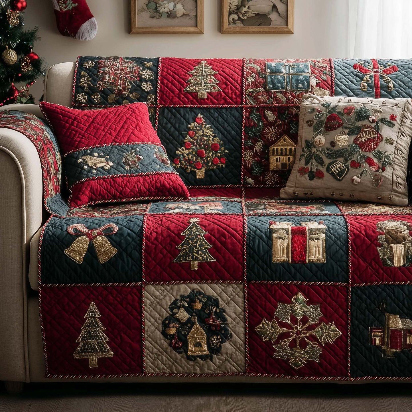 Christmas Patchwork Quilted Sofa Cover GFTOYC2161