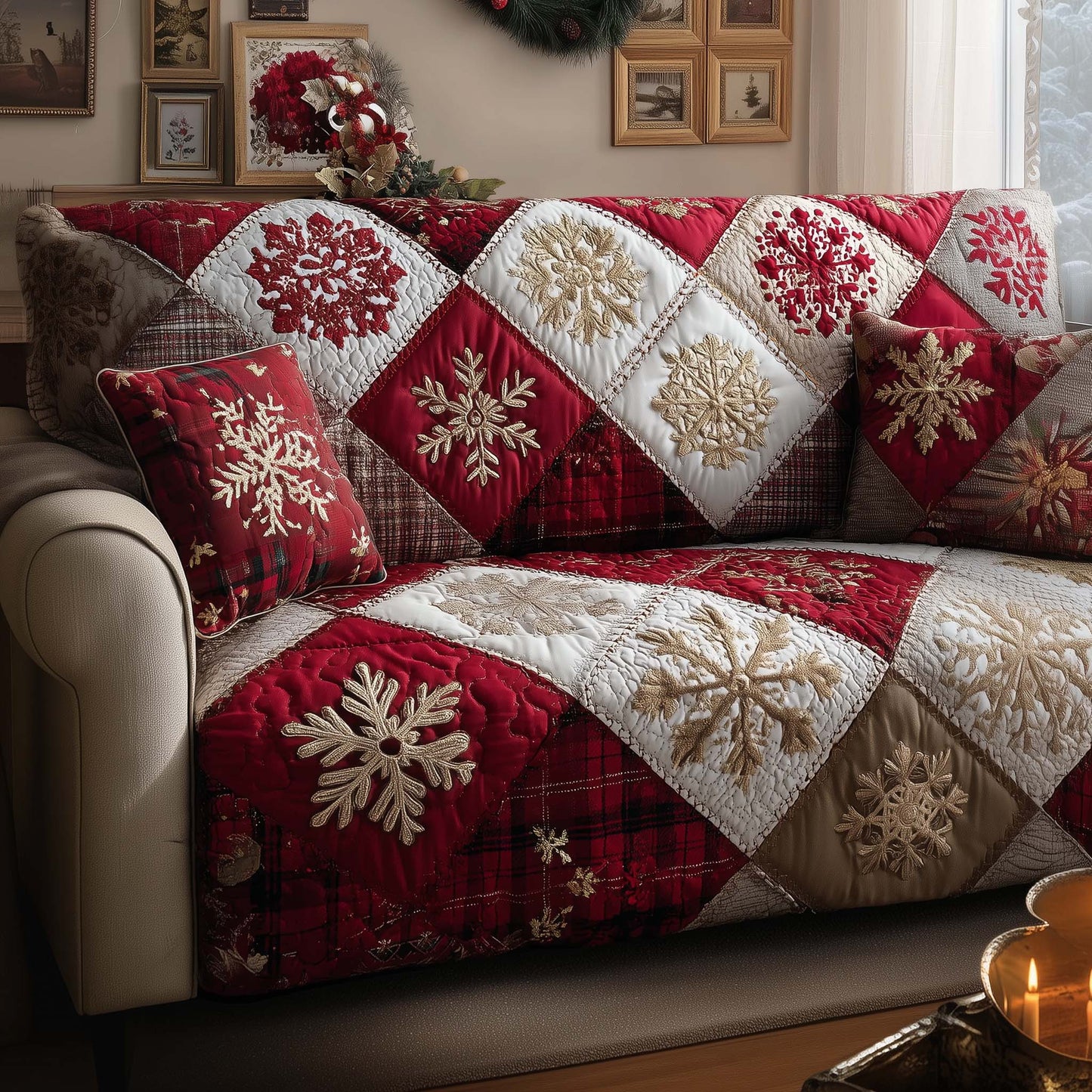Christmas Patchwork Quilted Sofa Cover GFTOYC2162