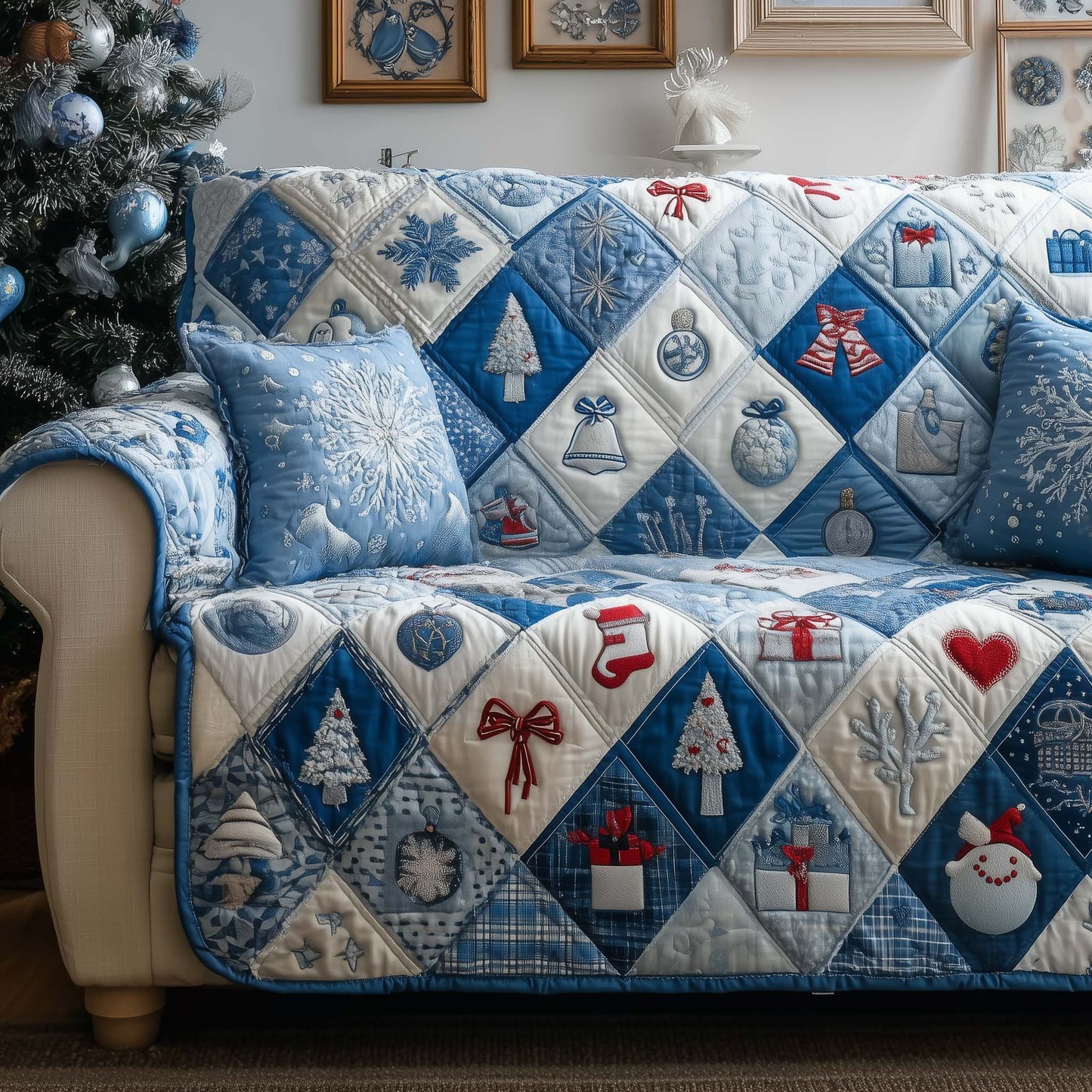 Christmas Patchwork Quilted Sofa Cover GFTOYC2164