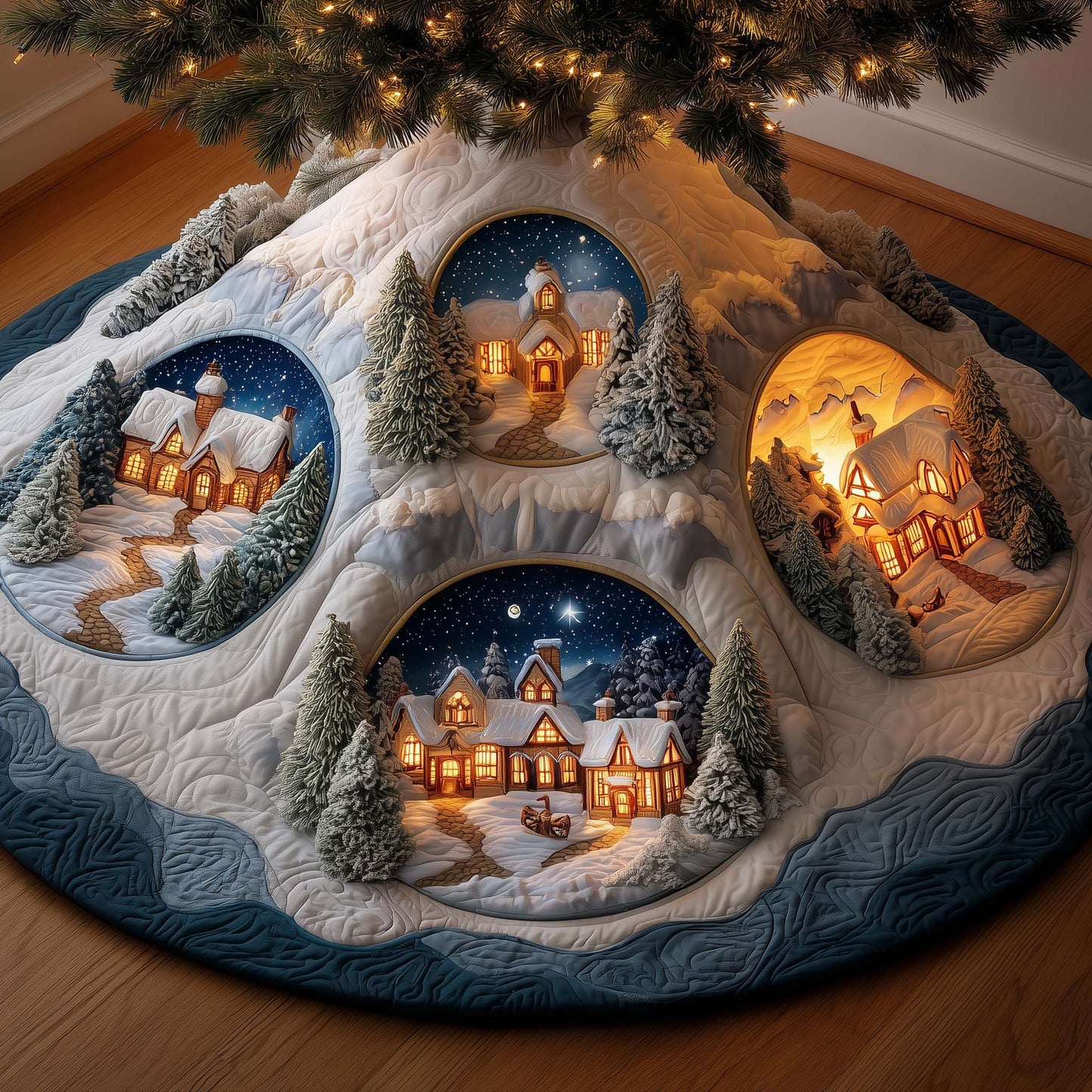 Frost Circles Quilted Tree Skirt GFTOYC2175