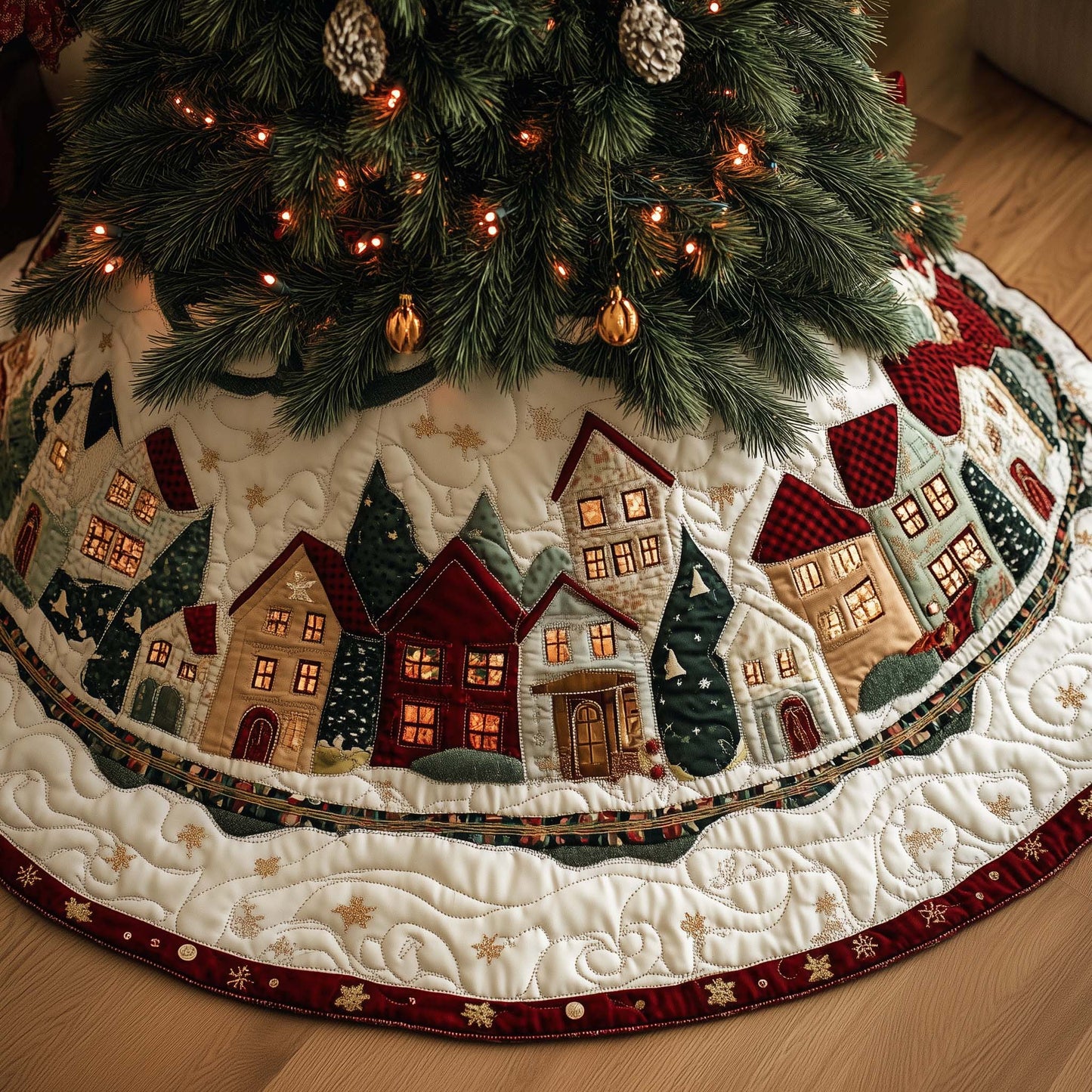 Christmas Village Quilted Tree Skirt GFTOYC2181