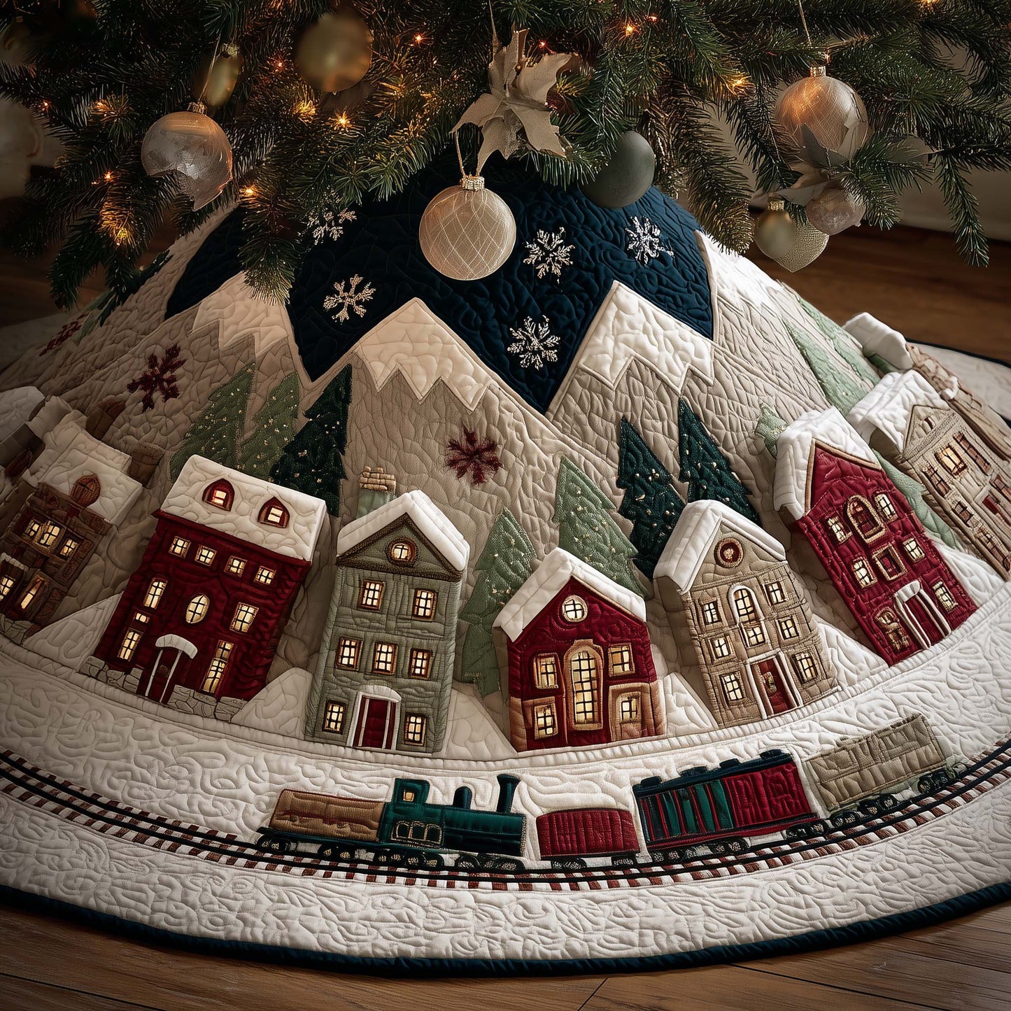 Christmas Village Quilted Tree Skirt GFTOYC2183