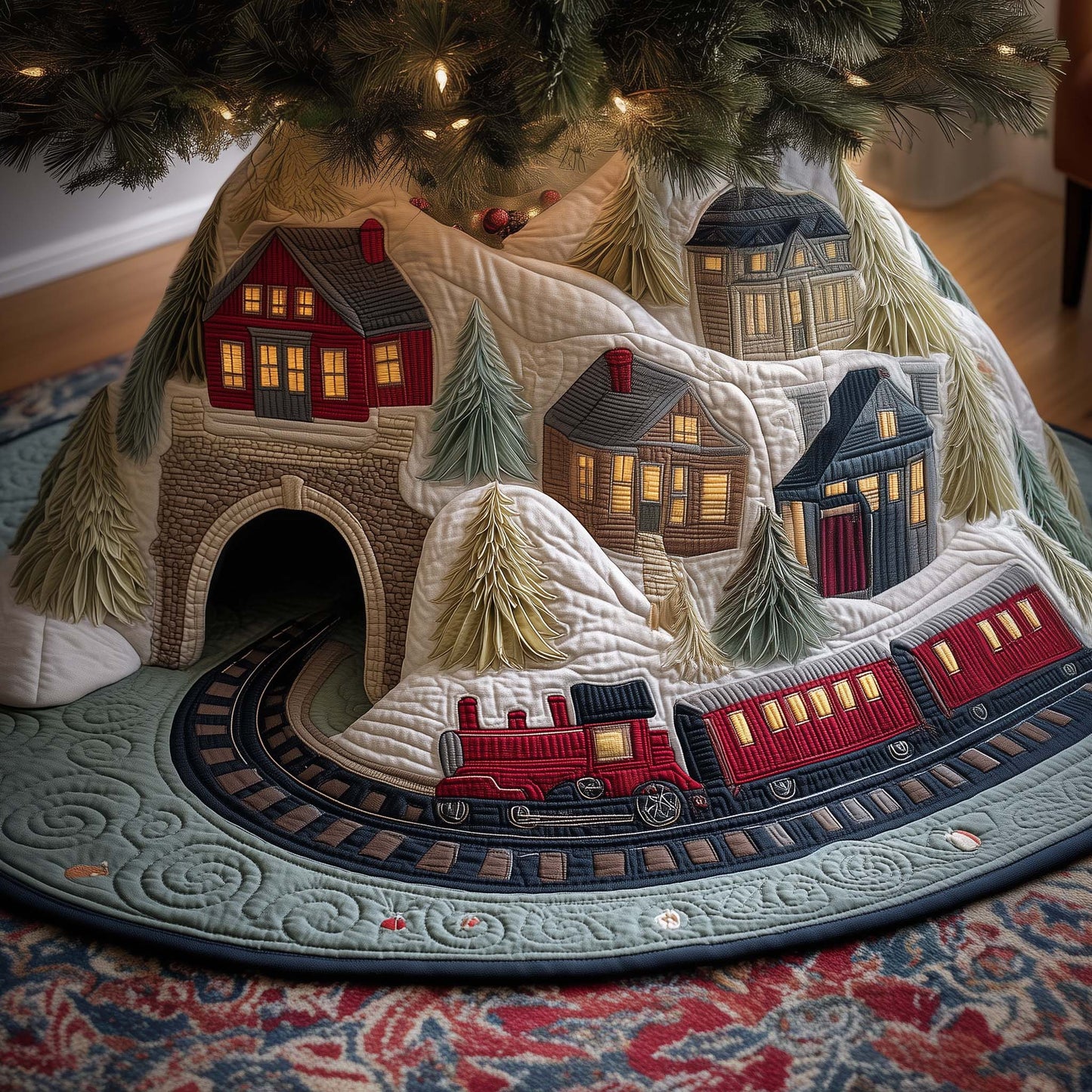 Christmas Village Quilted Tree Skirt GFTOYC2185