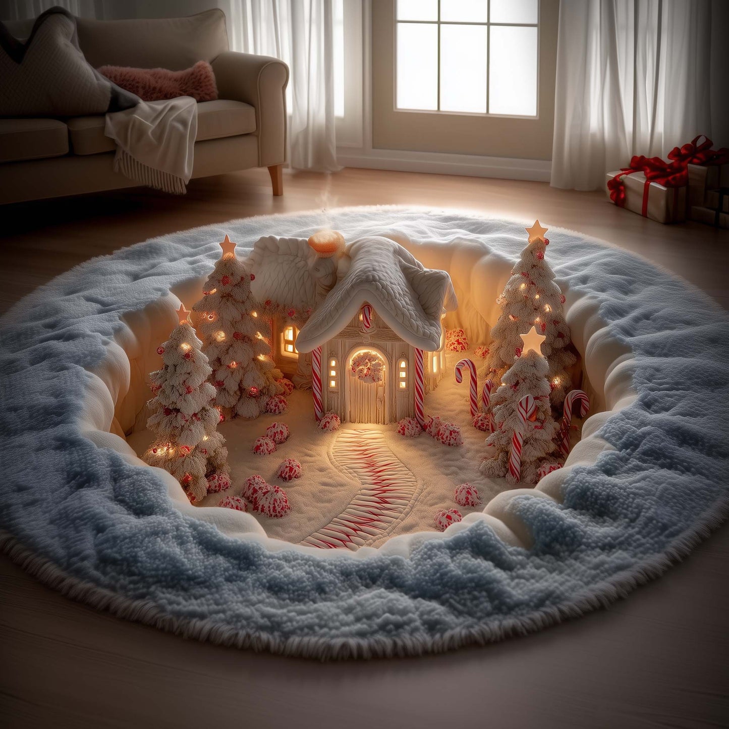 Candy Cane House Quilted Round Mat GFTOYC2207
