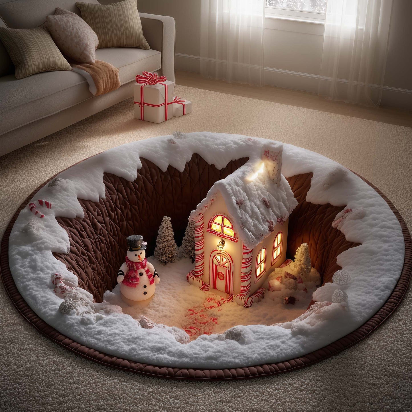 Candy Cane House Quilted Round Mat GFTOYC2209