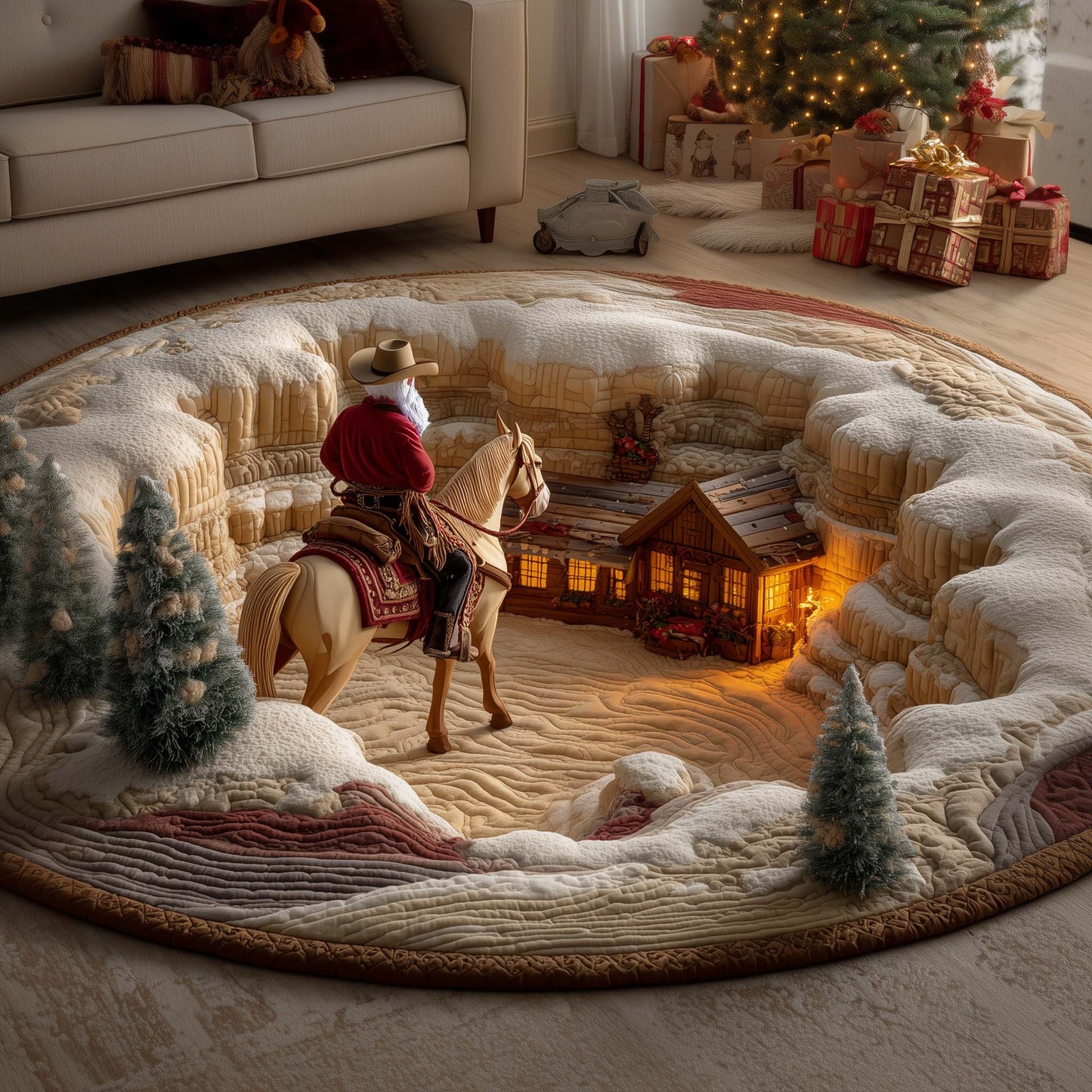 Cowboy Santa Quilted Round Mat GFTOYC2232