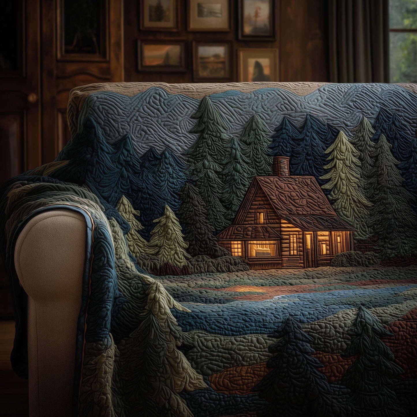 Forest Cabin Quilted Sofa Cover GFTOYC2247