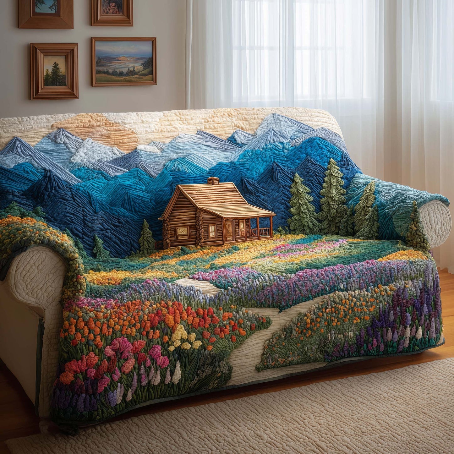 Forest Cabin Quilted Sofa Cover GFTOYC2249