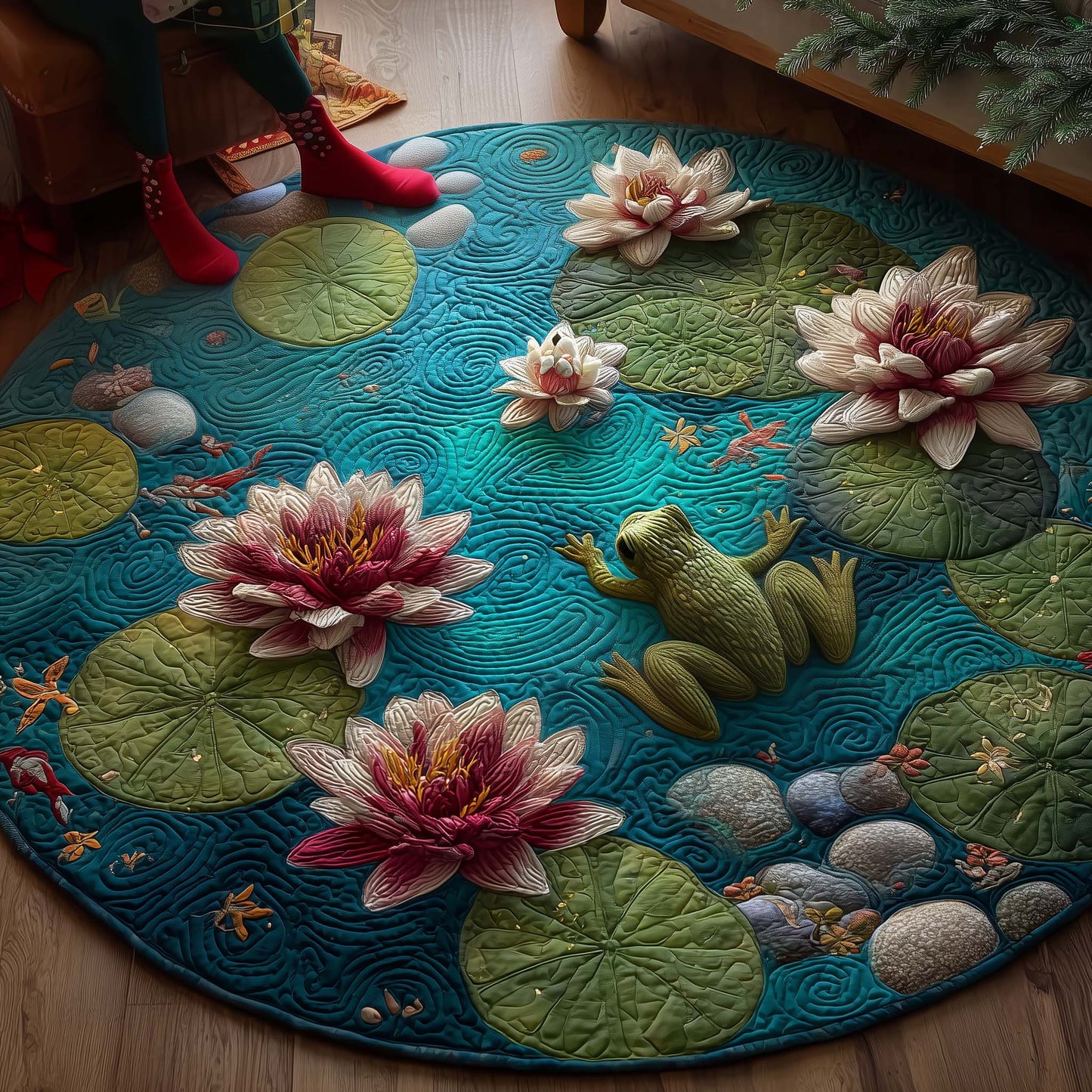 Lotus Frog Quilted Round Mat GFTOYC2263