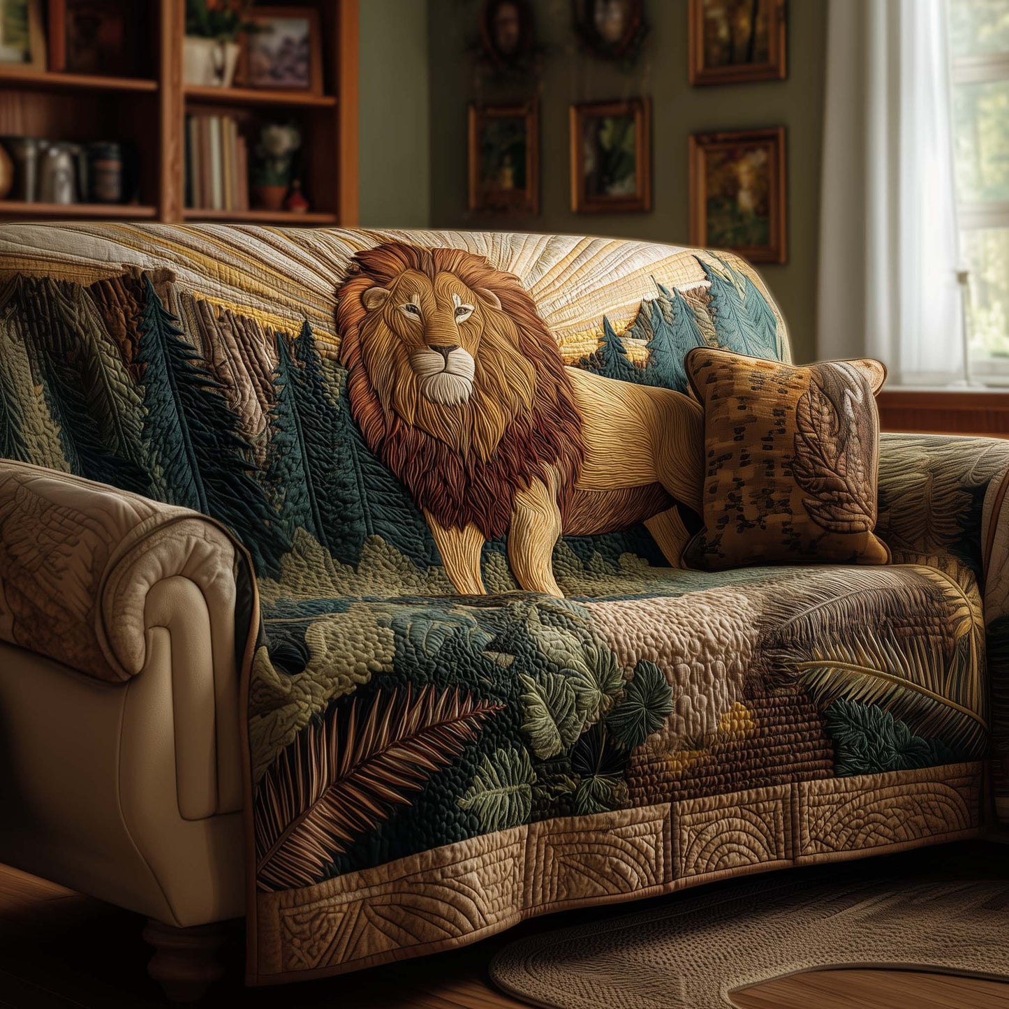 Woodland Lion Quilted Sofa Cover GFTOYC2279
