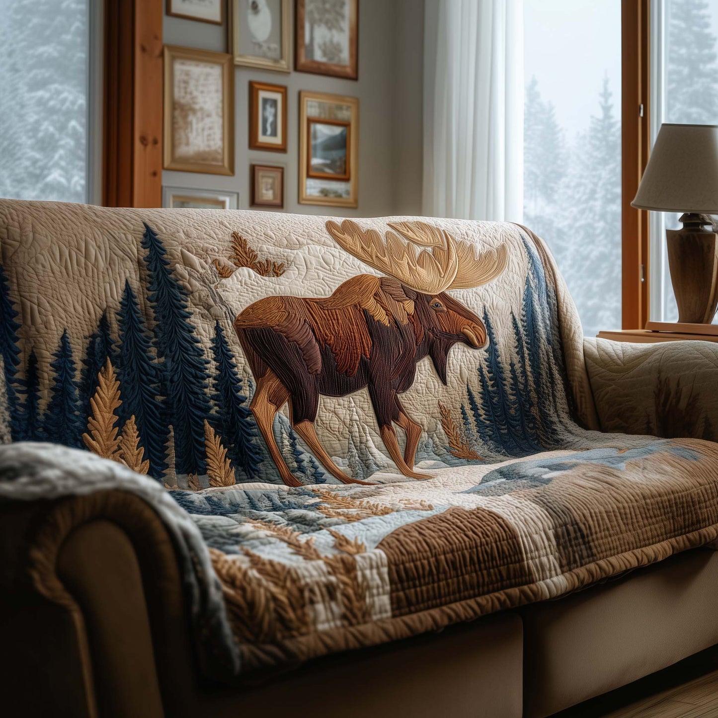 Woodland Moose Quilted Sofa Cover GFTOYC2281