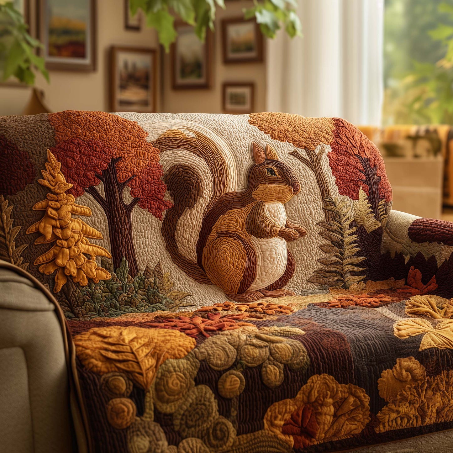 Woodland Squirrel Quilted Sofa Cover GFTOYC2282