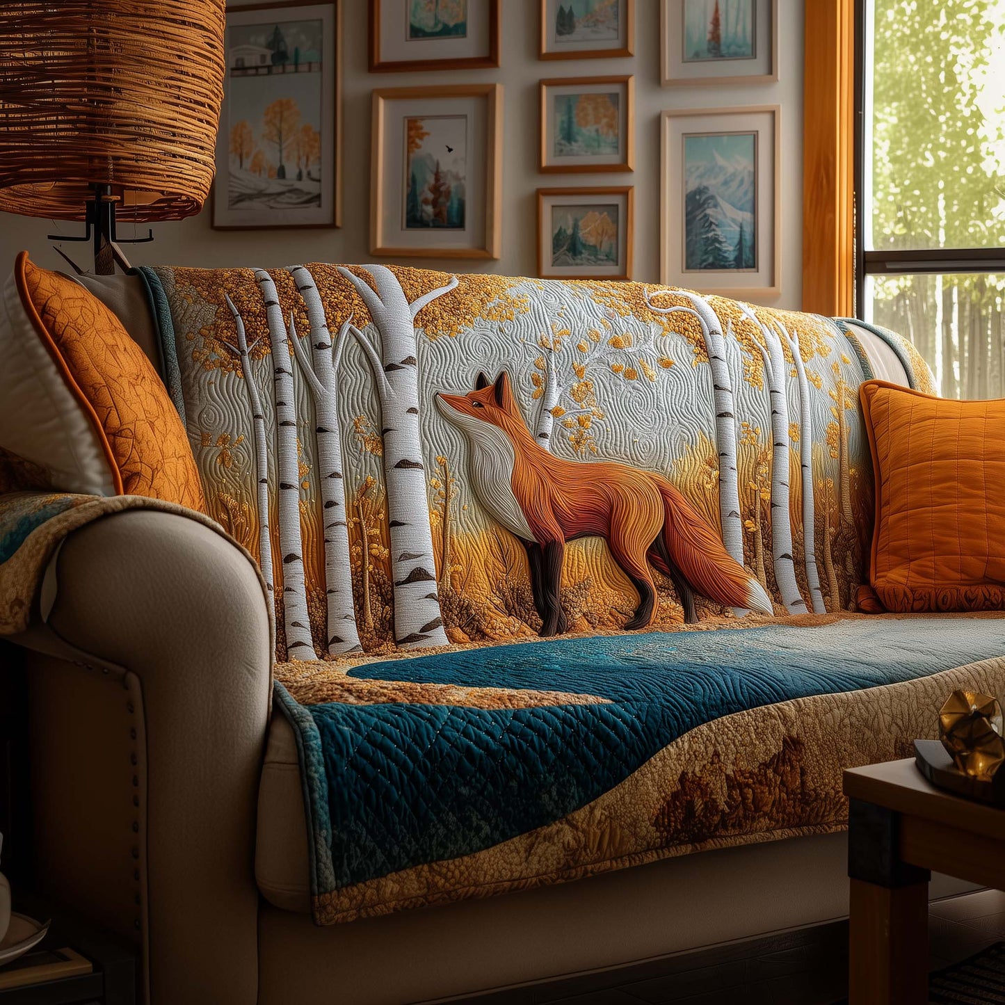 Woodland Fox Quilted Sofa Cover GFTOYC2285