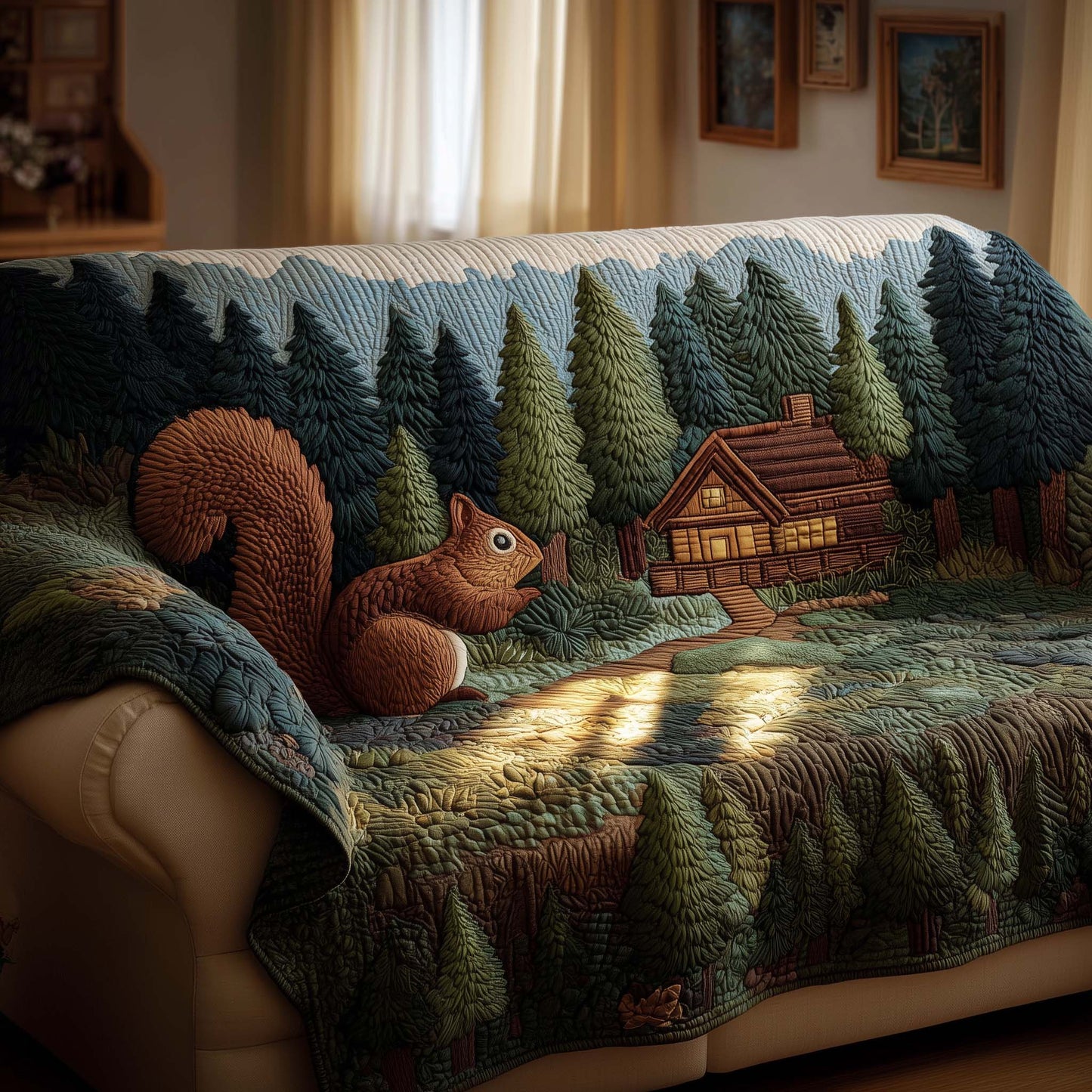 Woodland Squirrel  Quilted Sofa Cover GFTOYC2287
