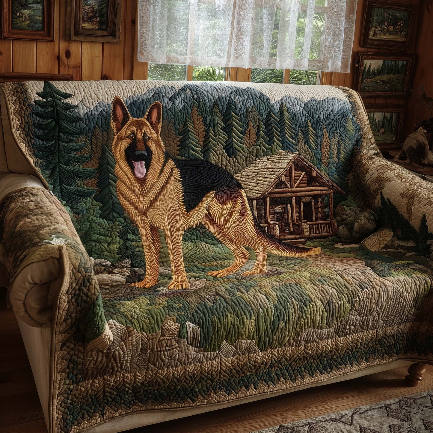 German Shepherd Quilted Sofa Cover GFTOYC2309