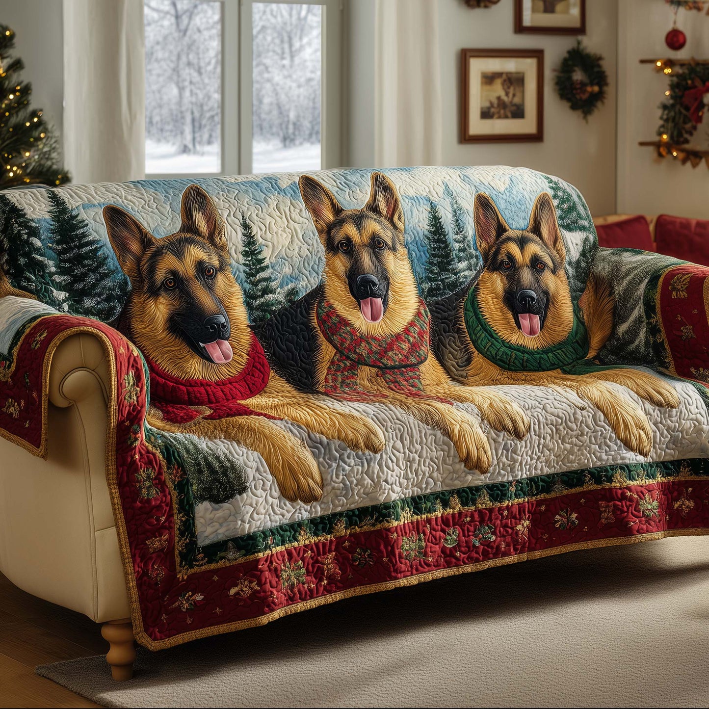 German Shepherd Quilted Sofa Cover GFTOYC2311