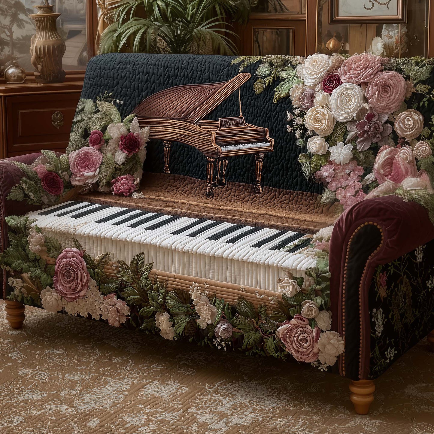 Elegant Piano Quilted Sofa Cover GFTOYC2384