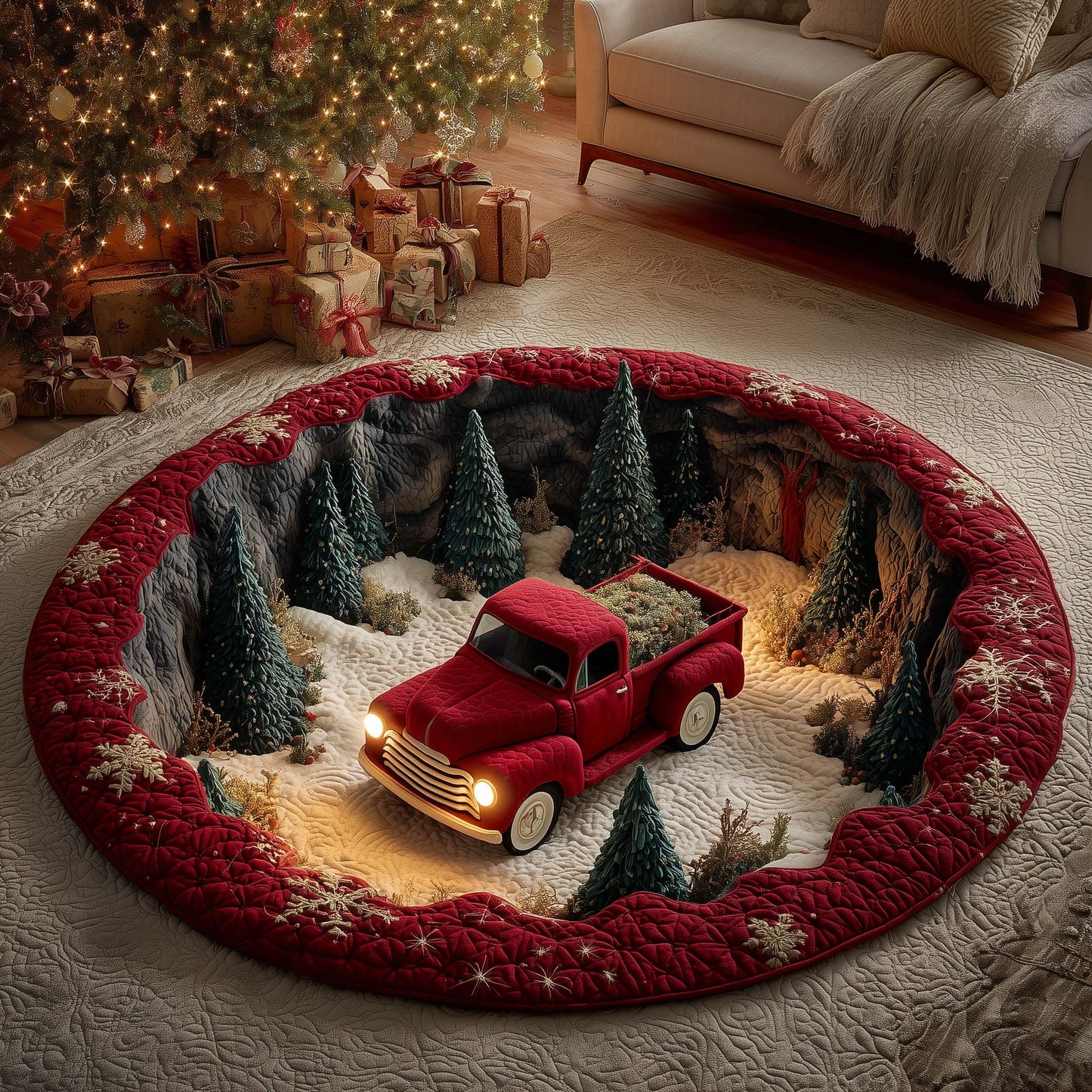 Red Delivery Quilted Round Mat GFTOYC2389