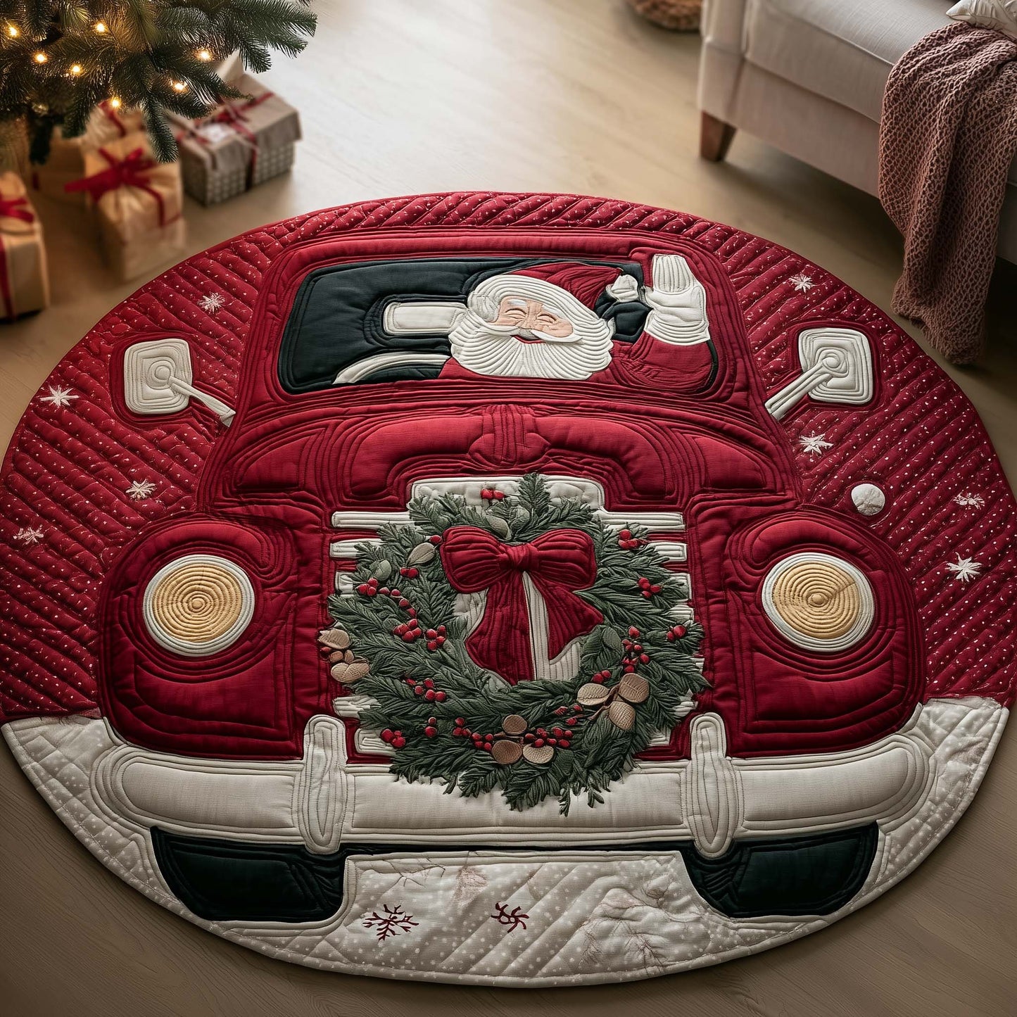 Red Delivery Quilted Round Mat GFTOYC2393