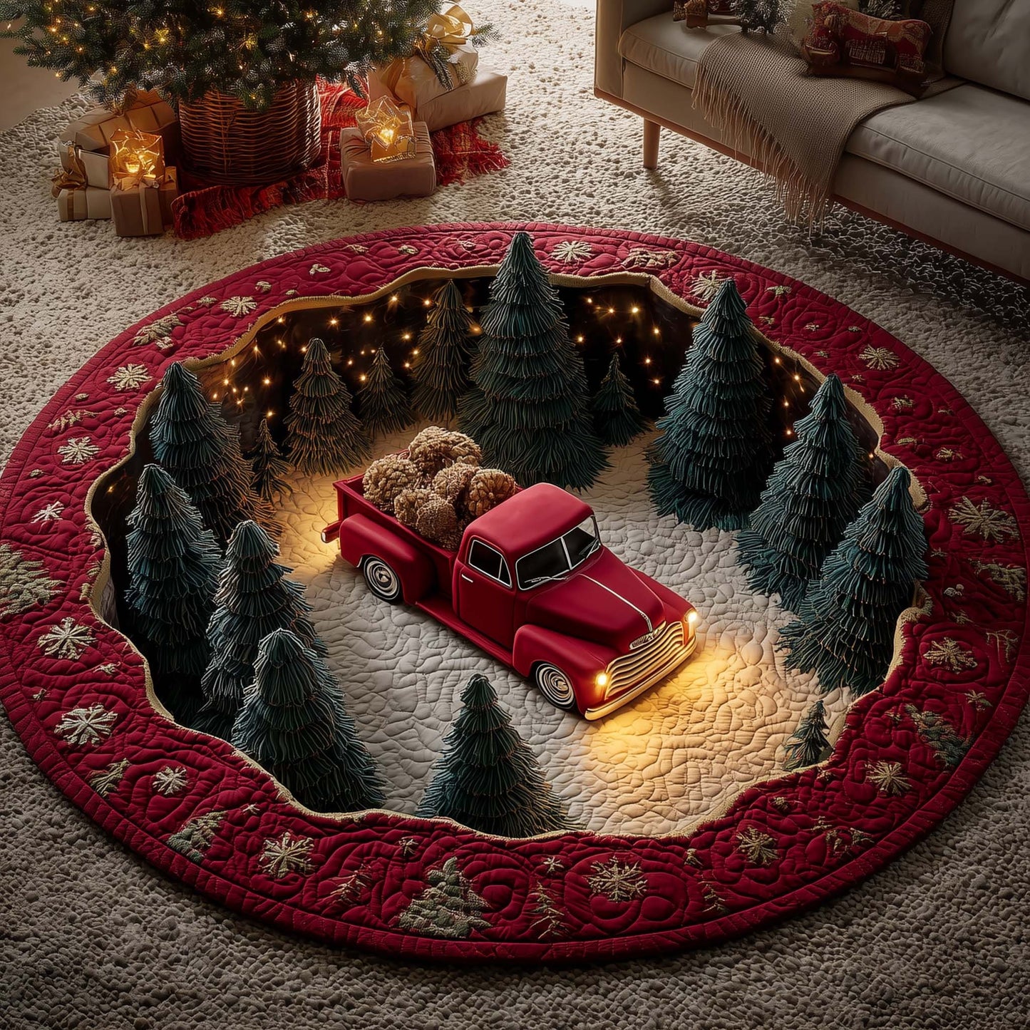 Red Delivery Quilted Round Mat GFTOYC2394