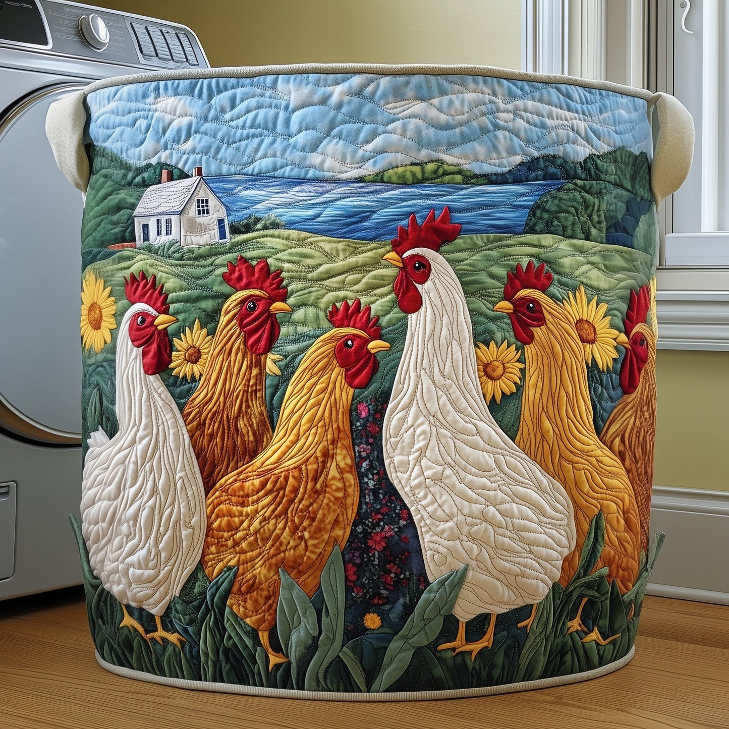 Funky Chicken Quilted Laundry Basket GFTOYC243