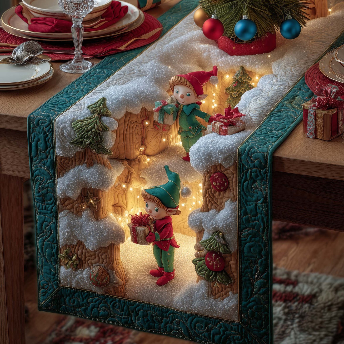 Elf Giggling Quilted Table Runner GFTOYC2448