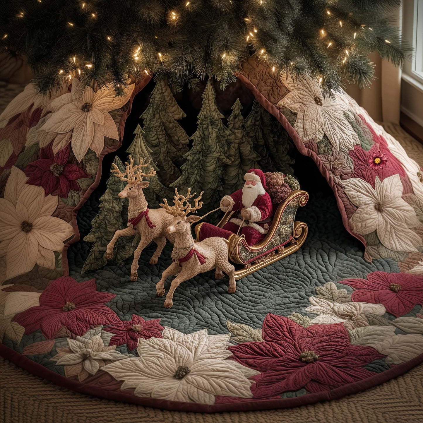 Santa Sleigh Quilted Tree Skirt GFTOYC2451