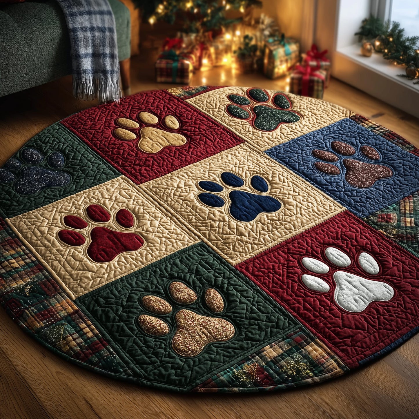 Paws Patchwork Quilted Round Mat GFTOYC2463