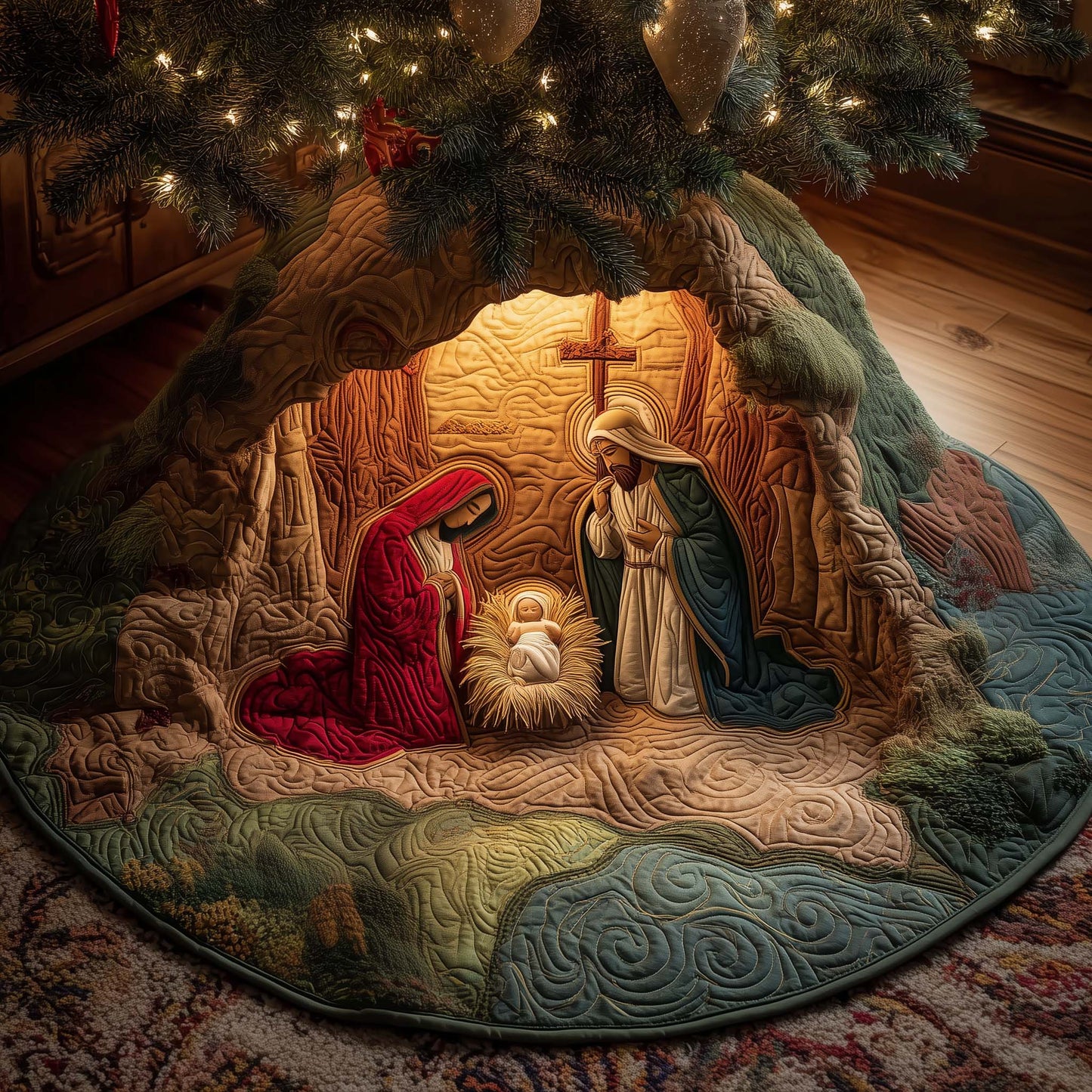 Blessed Manger Quilted Tree Skirt GFTOYC2522