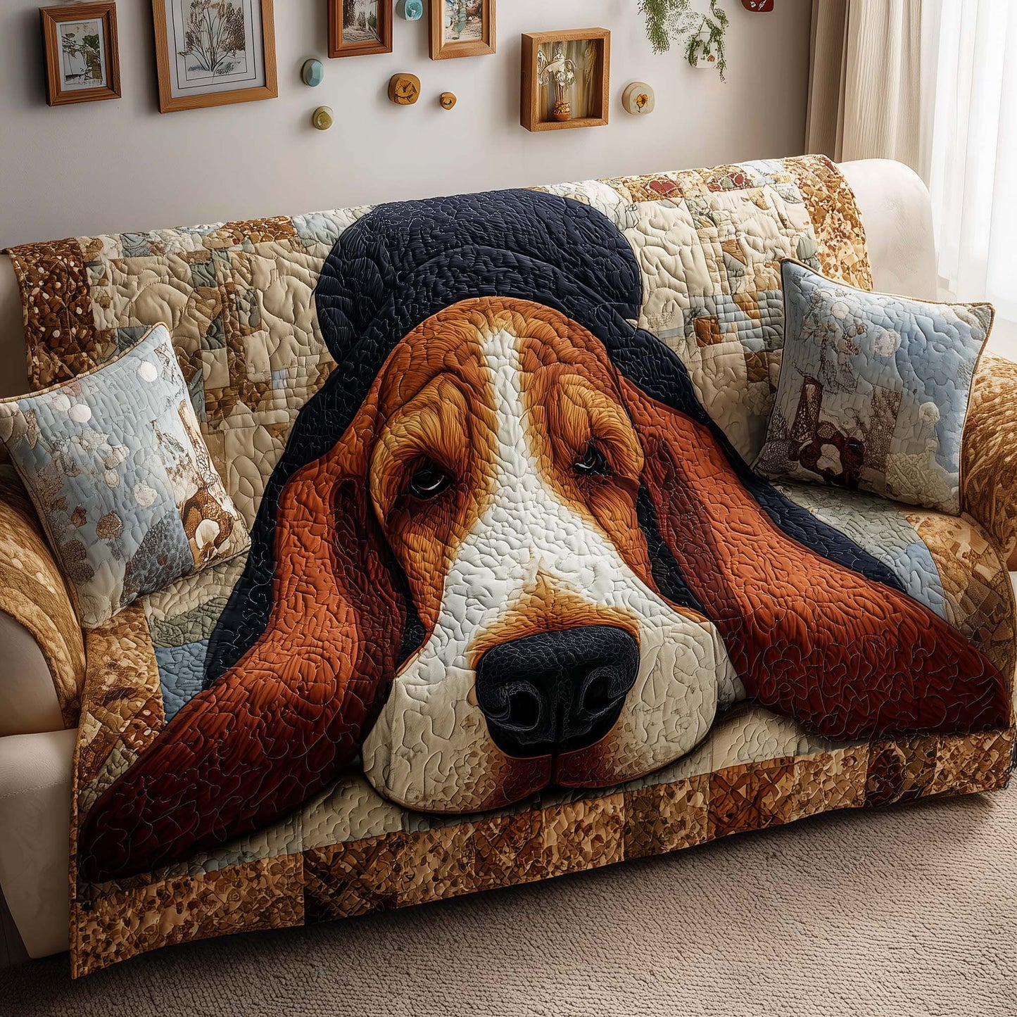 Basset Hound Quilted Sofa Cover GFTOYC2774