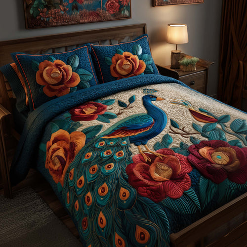 Serene Peacock 3-Piece Quilted Bedding Set GFTOYC2834