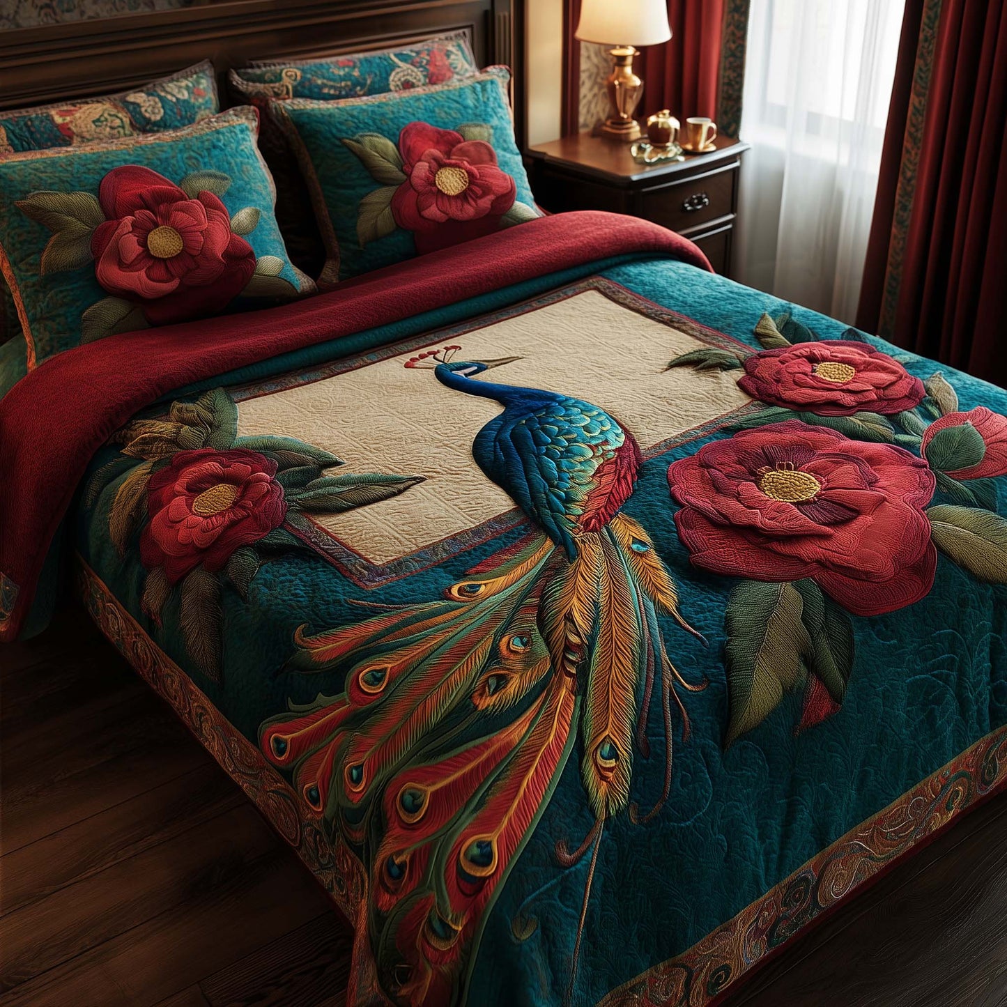 Serene Peacock 3-Piece Quilted Bedding Set GFTOYC2835