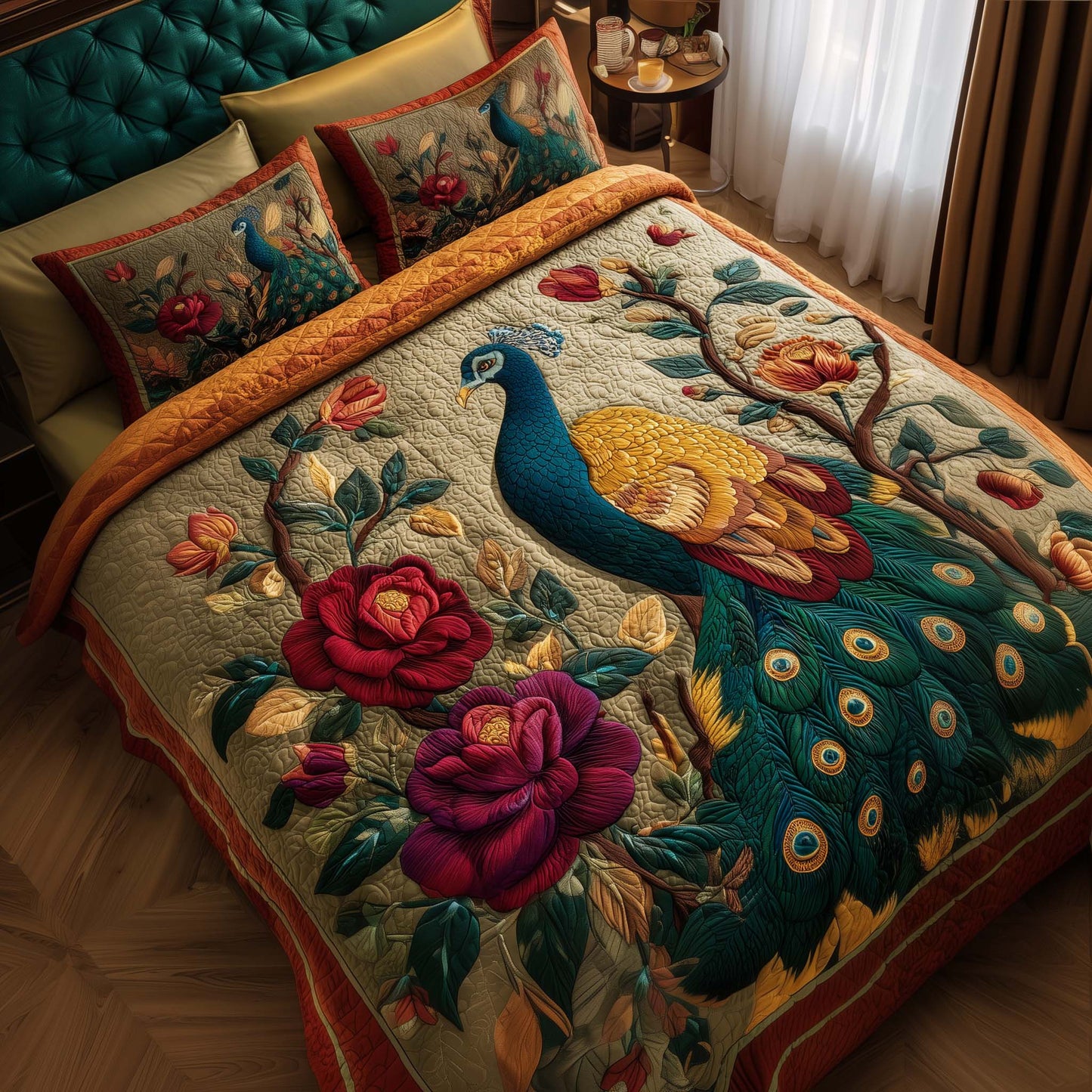Serene Peacock 3-Piece Quilted Bedding Set GFTOYC2838